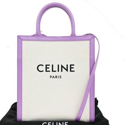Celine Vertical Cabas Tote Canvas with Leather, Purple, Canvas, Tote Bag
