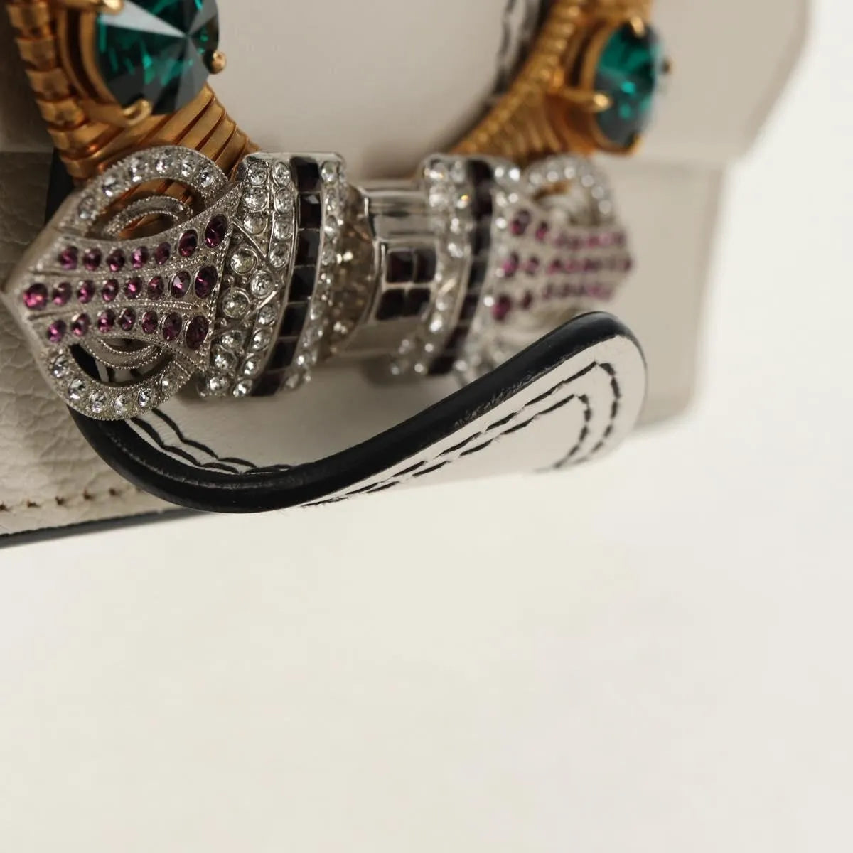 Miu Miu Madras Crystal Buckle Leather, White, Leather, Shoulder Bag