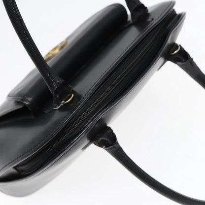 Celine Circle Logo Leather, Black, Leather, Handbag