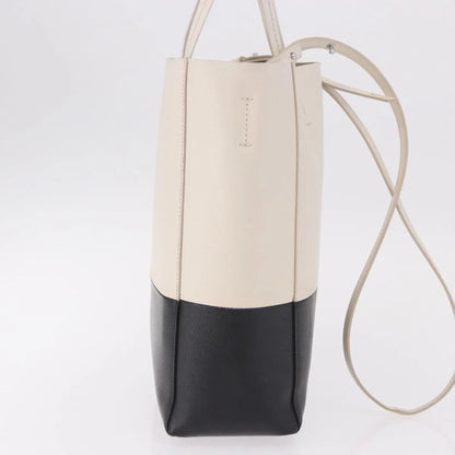 Celine Vertical Bi-Cabas Tote Leather, White, Leather, Tote Bag