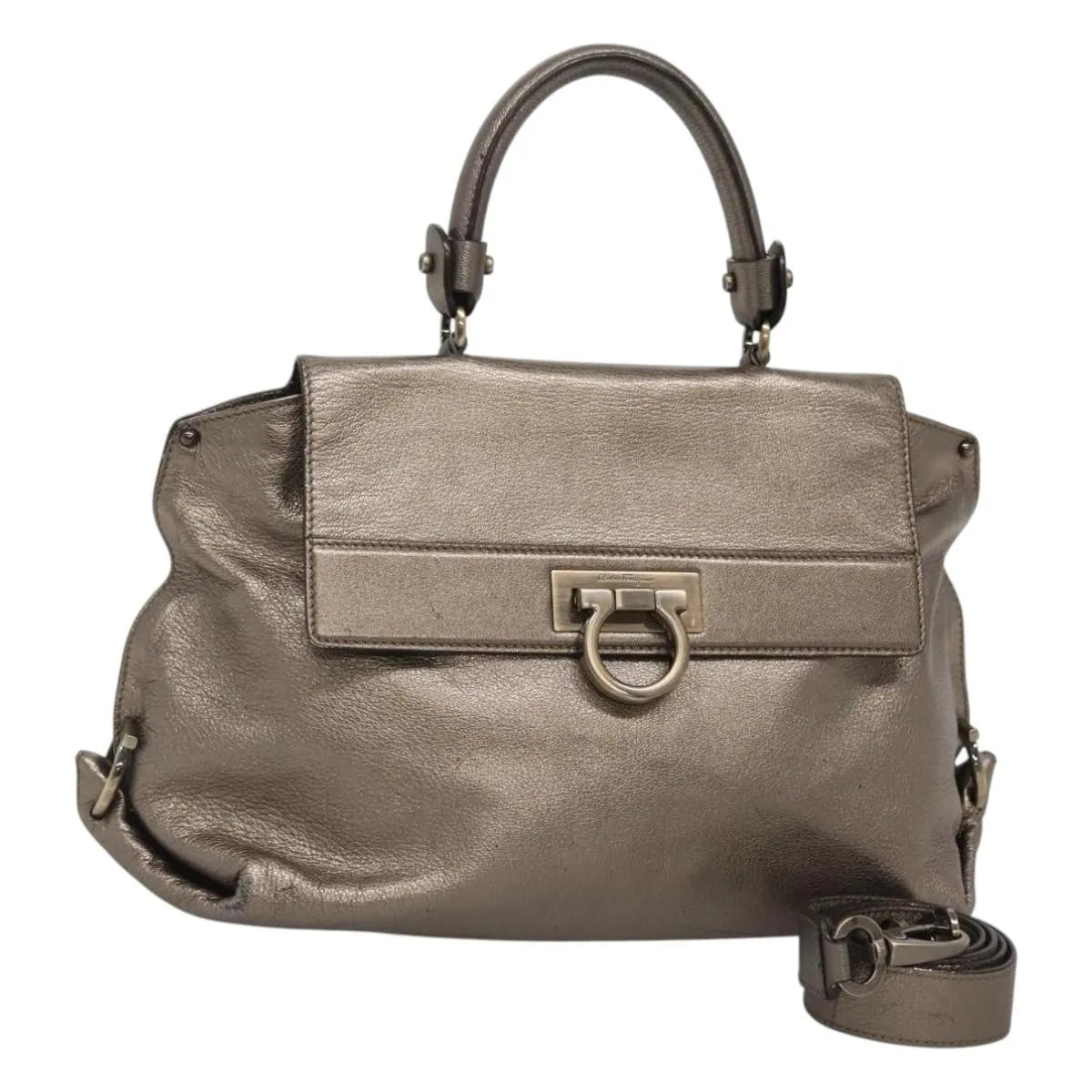 Salvatore Ferragamo Sofia Satchel Leather, Gold, Leather, Handbag
