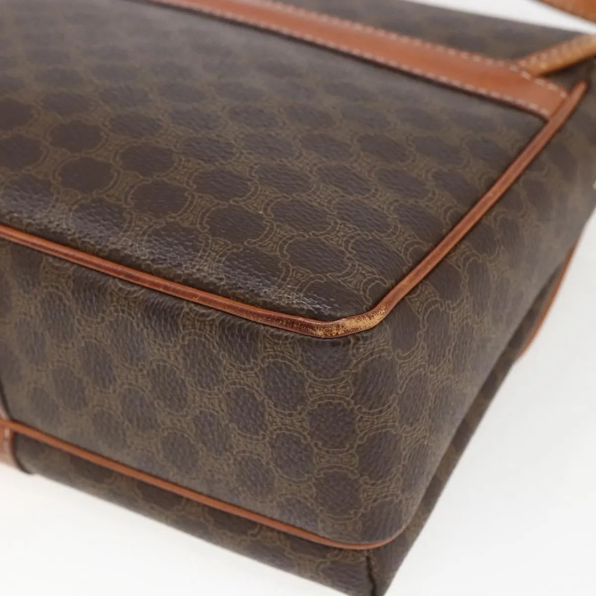 Celine Vintage Macadam Canvas and Leather, Brown, Canvas, Shoulder Bag