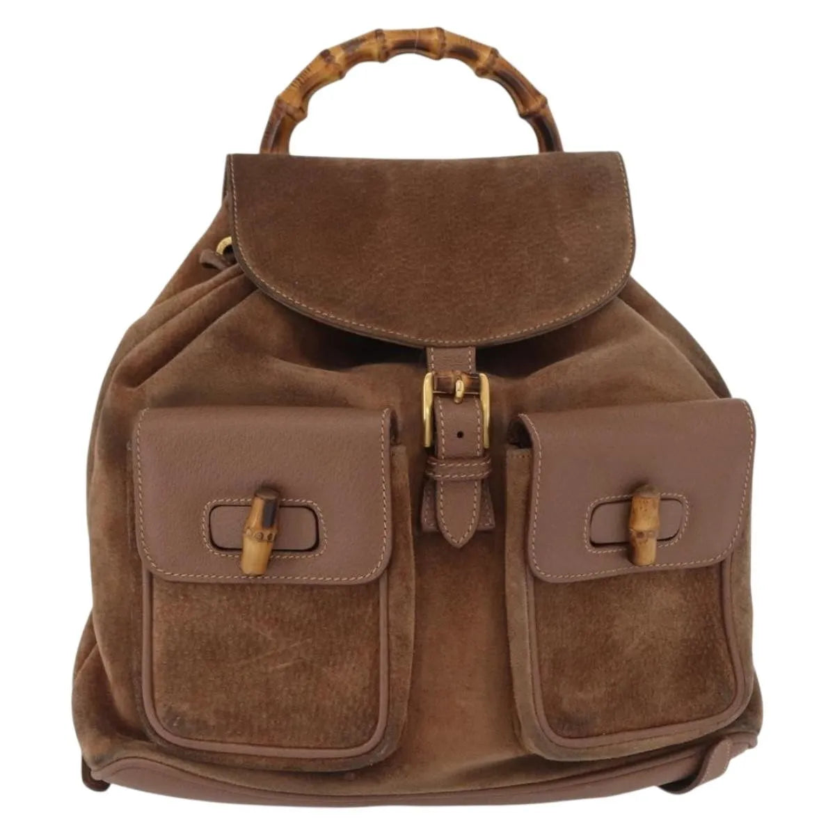 Gucci Vintage Bamboo Suede, Brown, Suede, Backpack