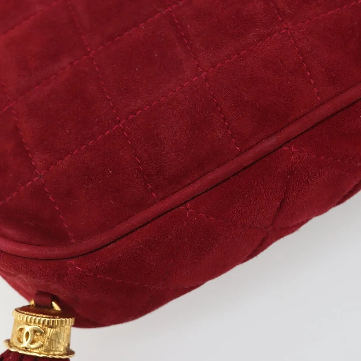 Chanel Vintage Diamond Tassel Quilted Suede, Red, Suede, Shoulder Bag