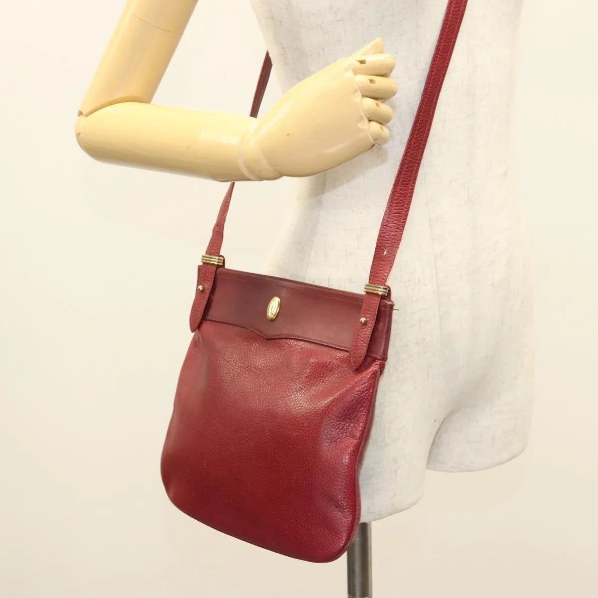 cartier Vintage must de Cartier Leather, Burgundy, Leather, Shoulder Bag