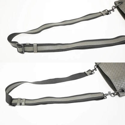Bottega Veneta Flat Messenger Intrecciato Nappa, Gray, Leather, Shoulder Bag