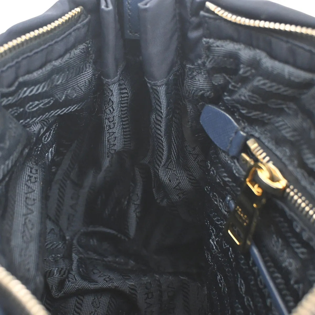 Prada Zip Convertible Shopping Tote Tessuto with Saffiano Leather, Navy, Nylon, Handbag