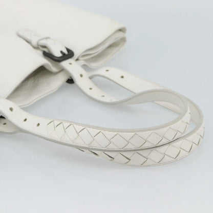 Bottega Veneta Belted Tote Intrecciato Nappa, White, Leather, Tote Bag