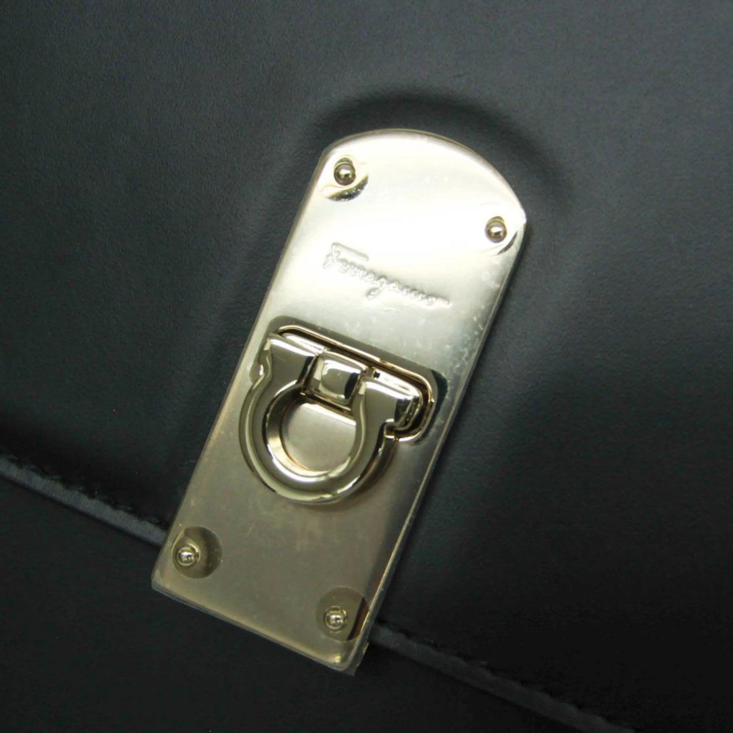 Salvatore Ferragamo Gancini Leather, Black, Leather, Shoulder Bag