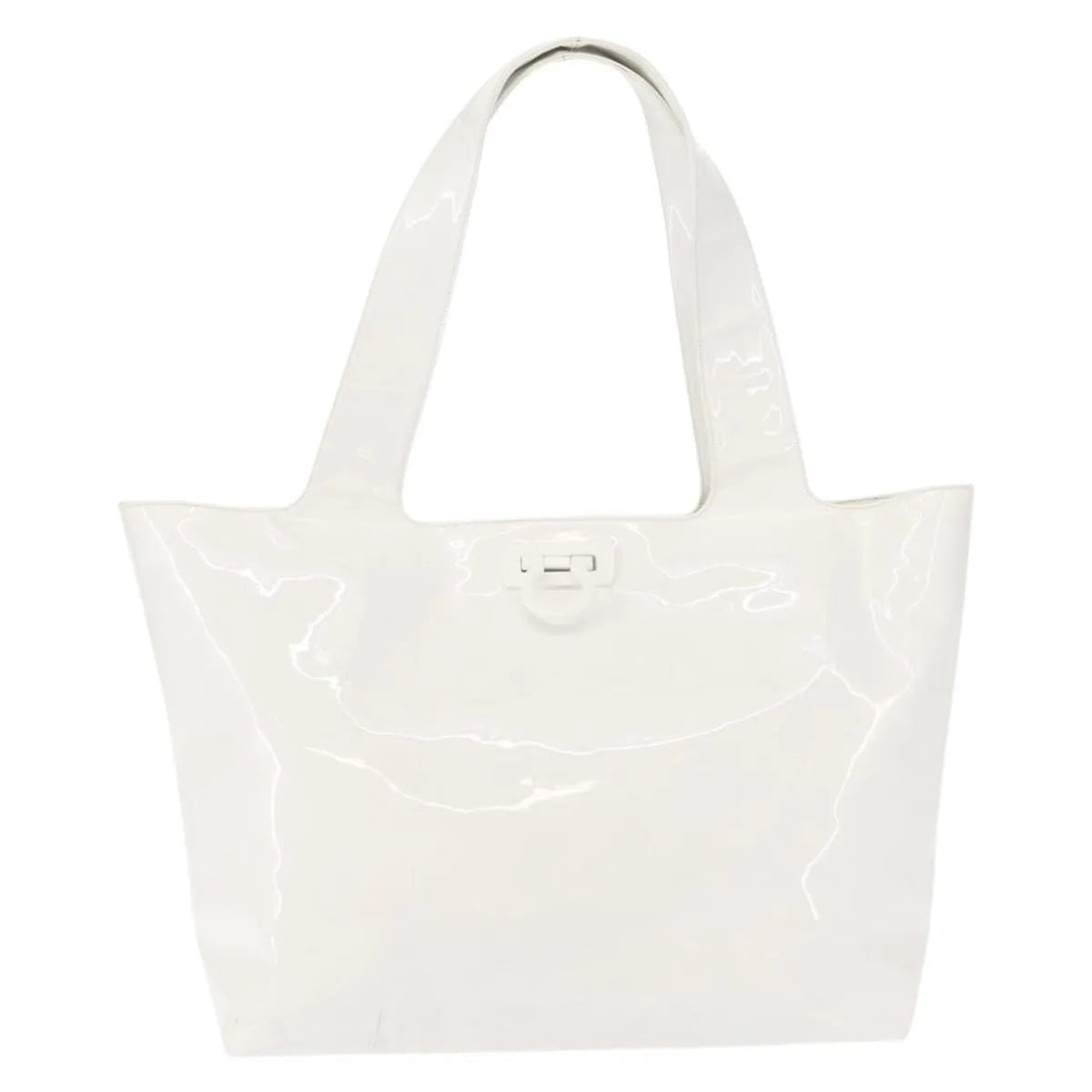 Salvatore Ferragamo Gancini Tote Patent leather, White, Patent Leather, Tote Bag