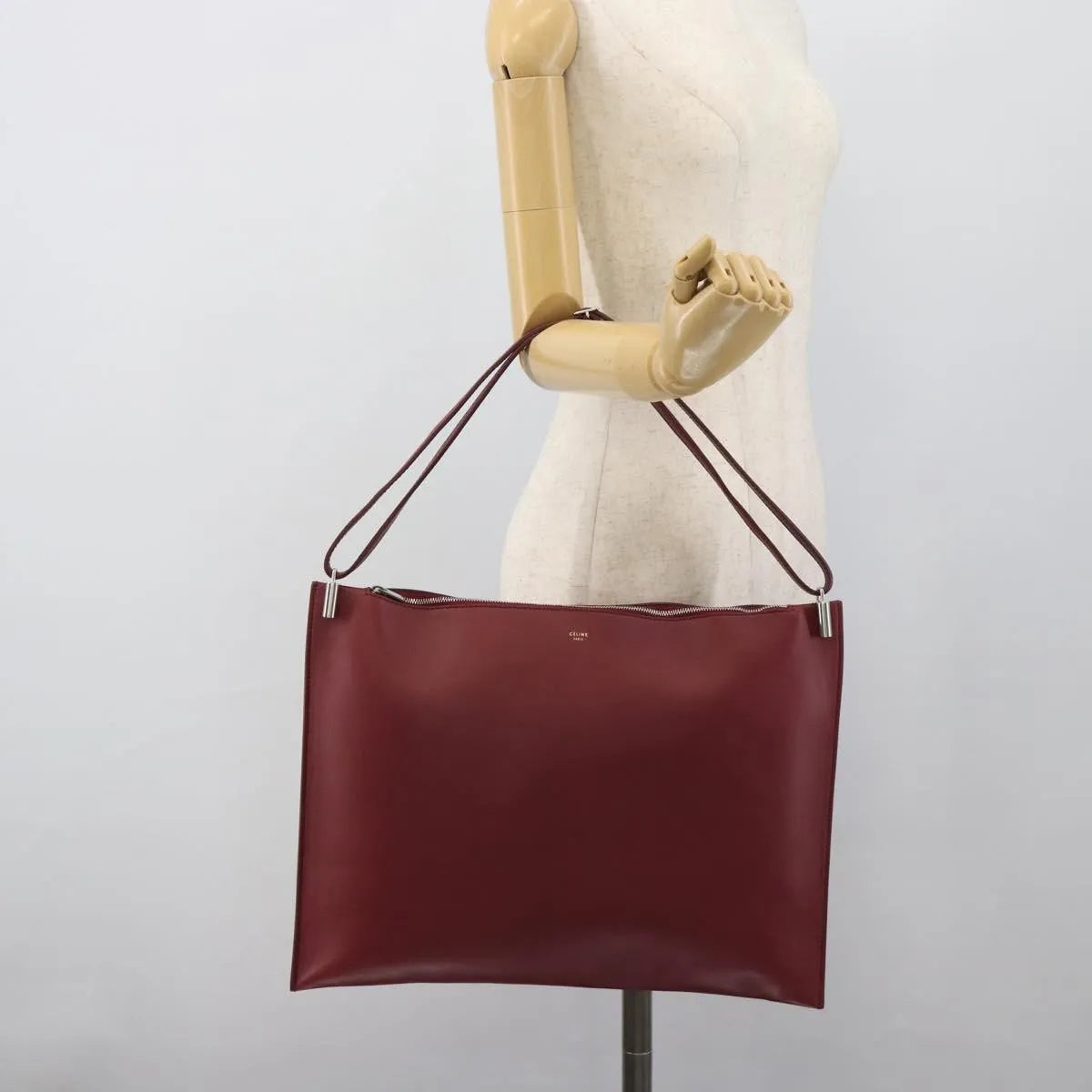 Celine Fortune Cookie Convertible Leather, Burgundy, Leather, Shoulder Bag