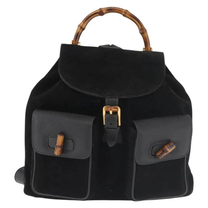 Gucci Vintage Bamboo Suede, Black, Suede, Backpack