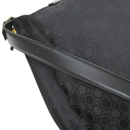 Salvatore Ferragamo Gancini Zip Canvas, Black, Canvas, Shoulder Bag