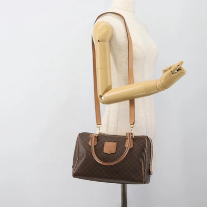 Celine Vintage Macadam Boston Canvas and Leather, Brown, PVC, Handbag