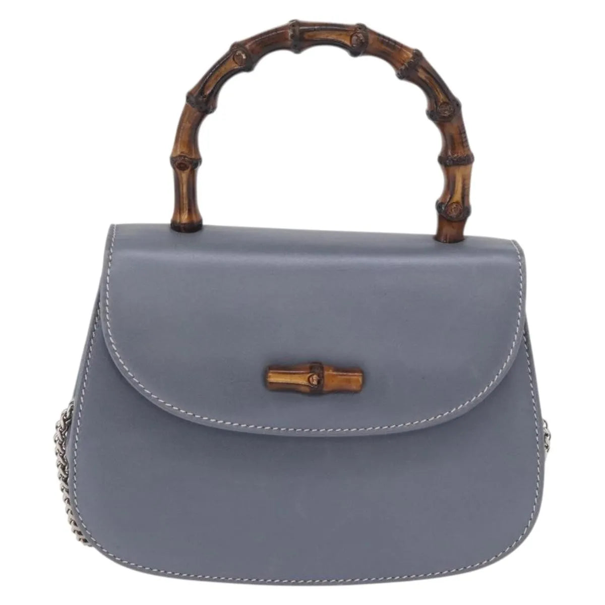 Gucci Vintage Convertible Bamboo Top Handle Leather, Blue, Leather, Handbag