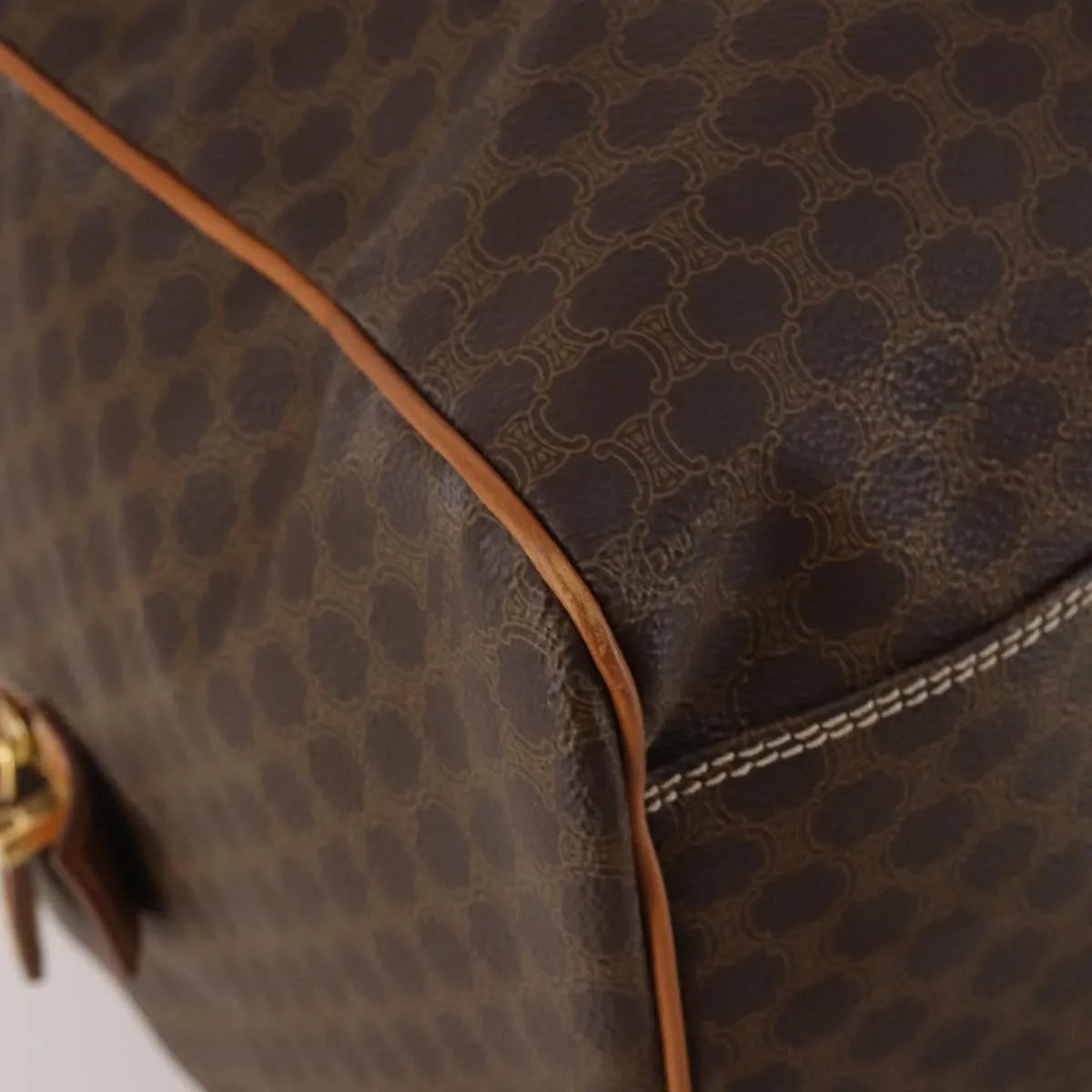 Celine Vintage Duffle Canvas and Leather, Brown, Canvas, Travel Bag