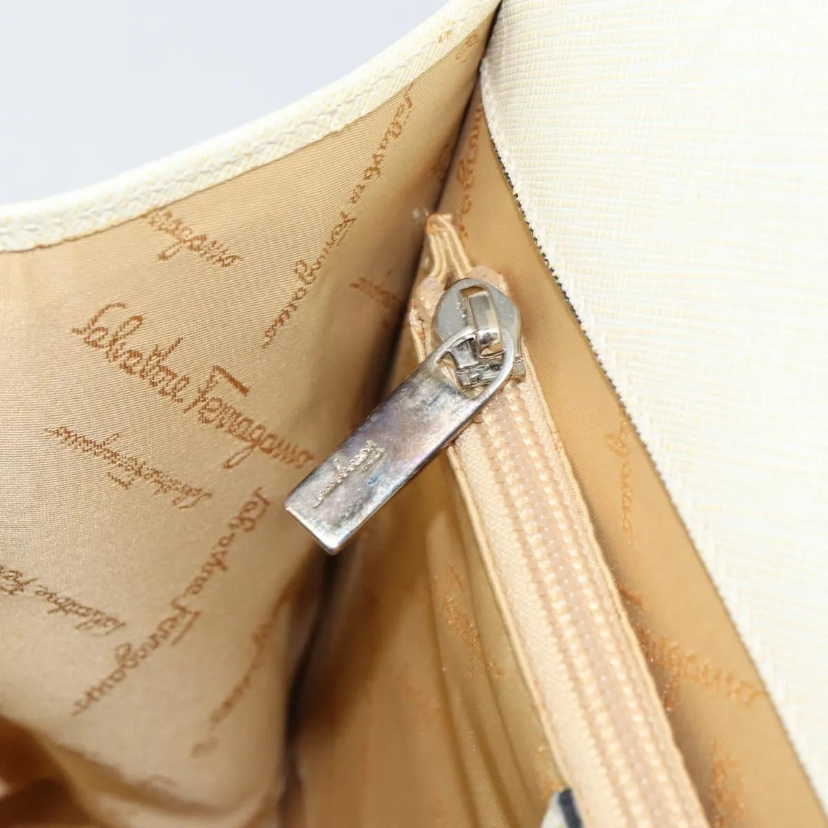 Salvatore Ferragamo Double Gancini Top Handle Saffiano Leather, White, Leather, Handbag