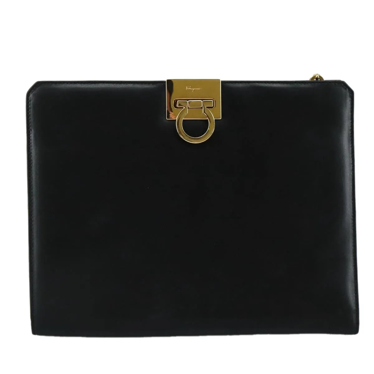 Salvatore Ferragamo Vintage Gancini Chain Leather, Black, Leather, Shoulder Bag