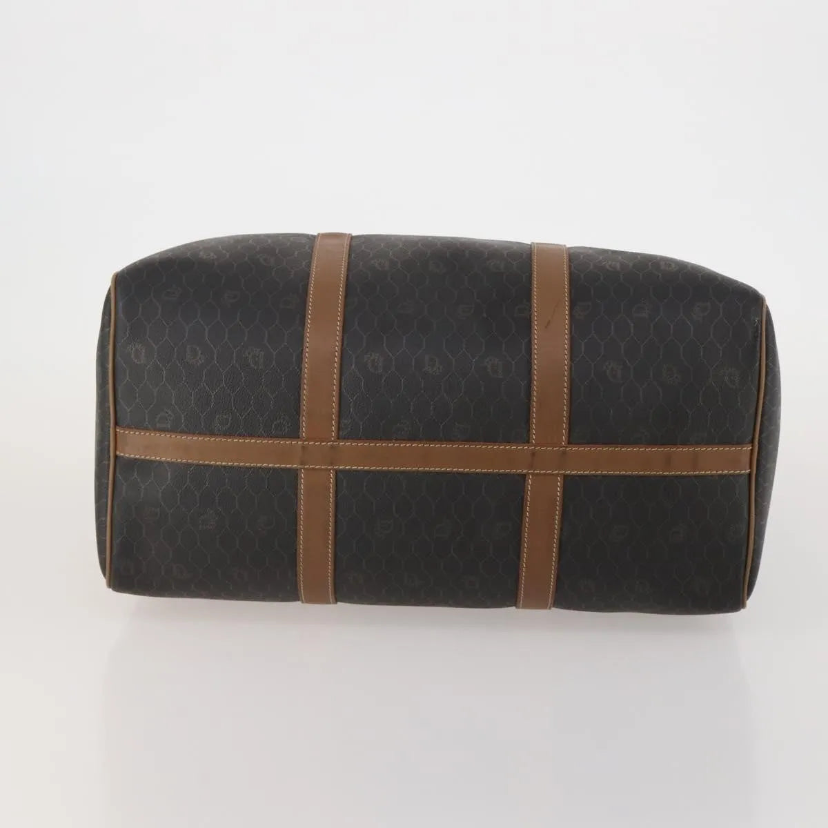 Christian Dior Vintage Honeycomb Boston Canvas and Leather, Black, Canvas, Travel Bag