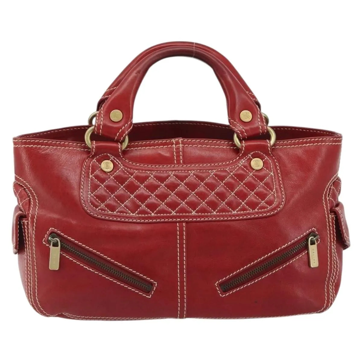 Celine Boogie Satchel Leather, Red, Leather, Handbag