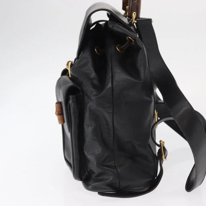Gucci Vintage Bamboo Leather, Black, Leather, Backpack
