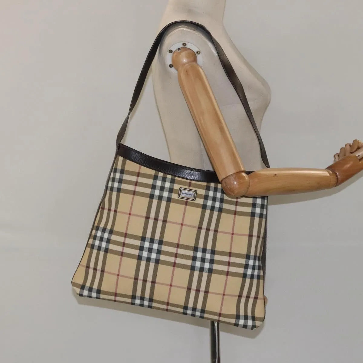 Burberry Nova check Canvas and Leather, Beige, Canvas, Shoulder Bag