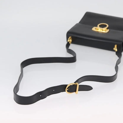 Salvatore Ferragamo Gancini Flap Leather, Black, Leather, Shoulder Bag