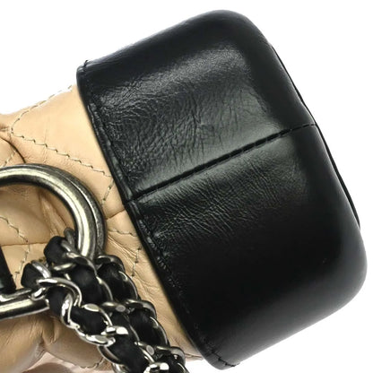 Chanel Bicolor Gabrielle Hobo Quilted Aged Calfskin, Beige, Leather, Shoulder Bag