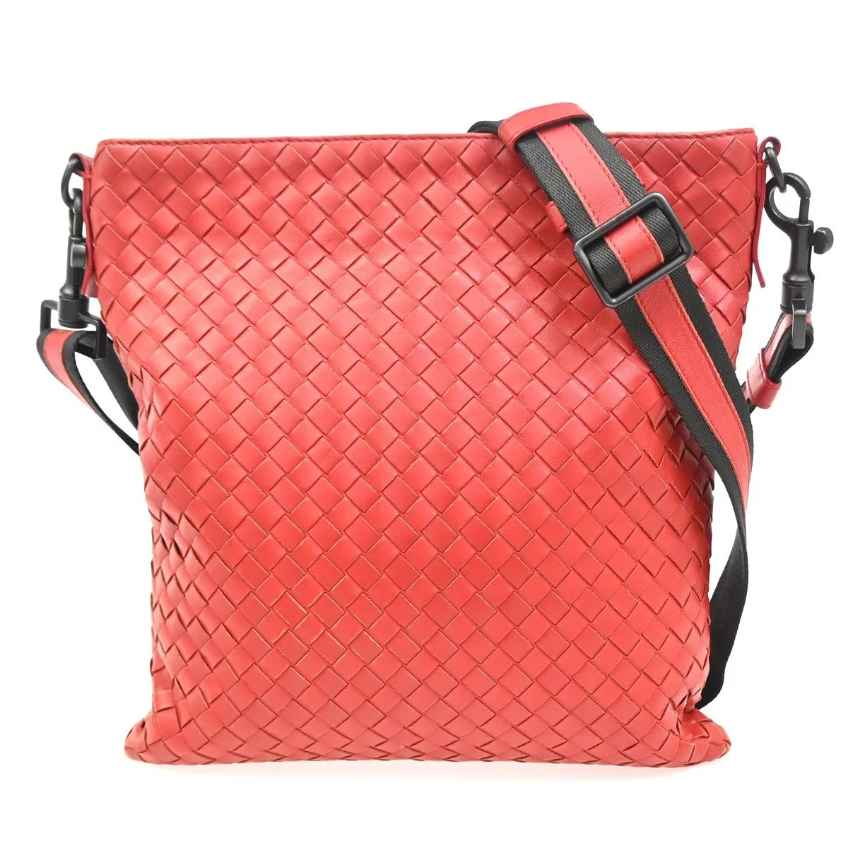 Bottega Veneta Flat Messenger Intrecciato Nappa, Red, Leather, Shoulder Bag