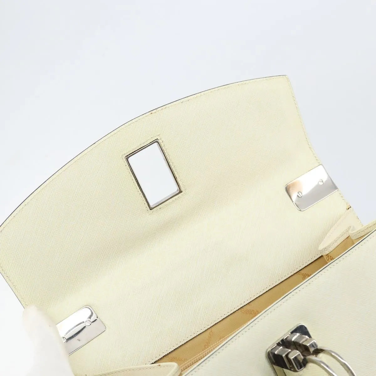 Salvatore Ferragamo Double Gancini Top Handle Saffiano Leather, White, Leather, Handbag