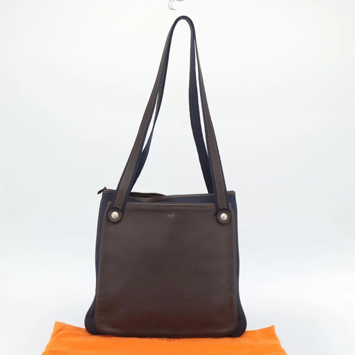 Hermes Mrs. Hippie Leather and Toile, Navy, Leather, Shoulder Bag