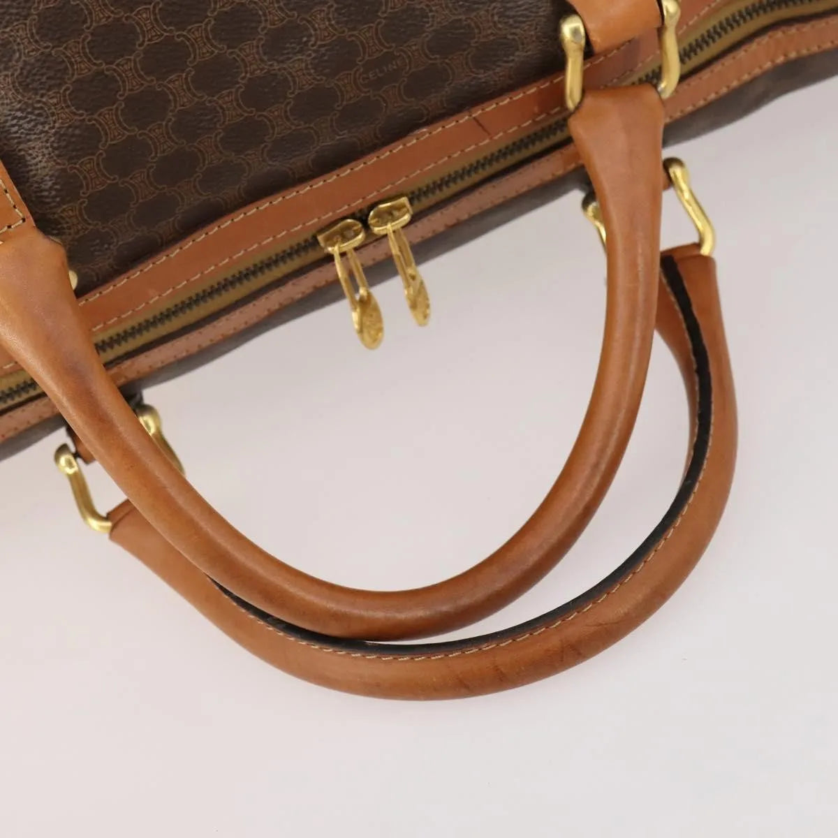 Celine Vintage Duffle Canvas and Leather, Brown, Canvas, Travel Bag