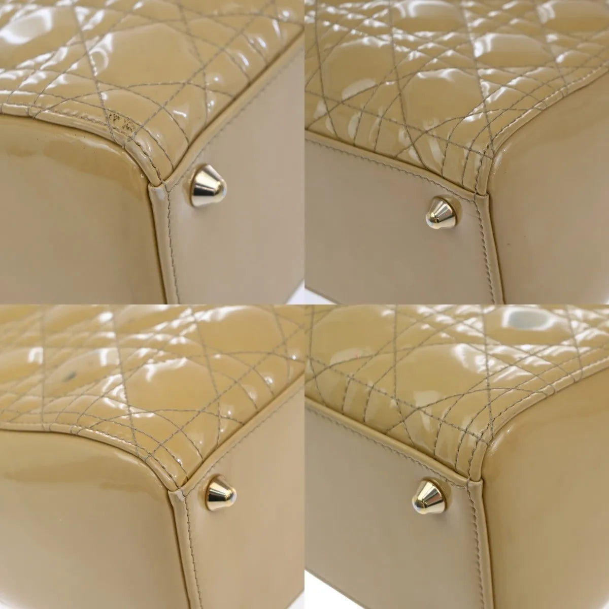 Christian Dior Lady Dior Cannage Quilt Patent, Yellow, Patent Leather, Handbag