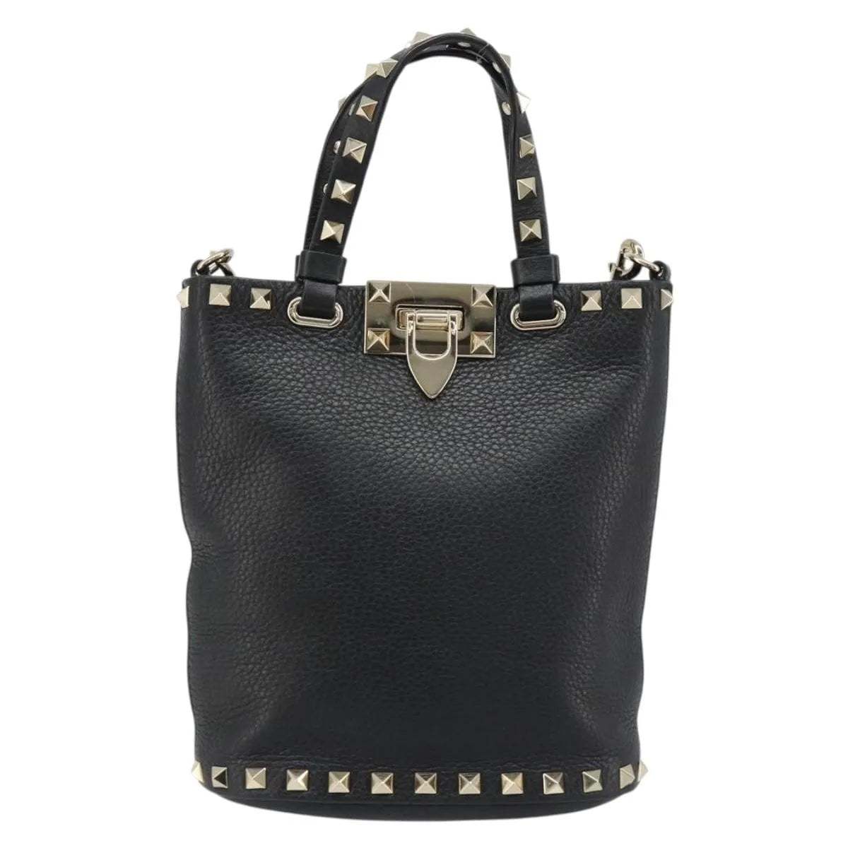 Valentino Garavani Rockstud Leather, Black, Leather, Handbag