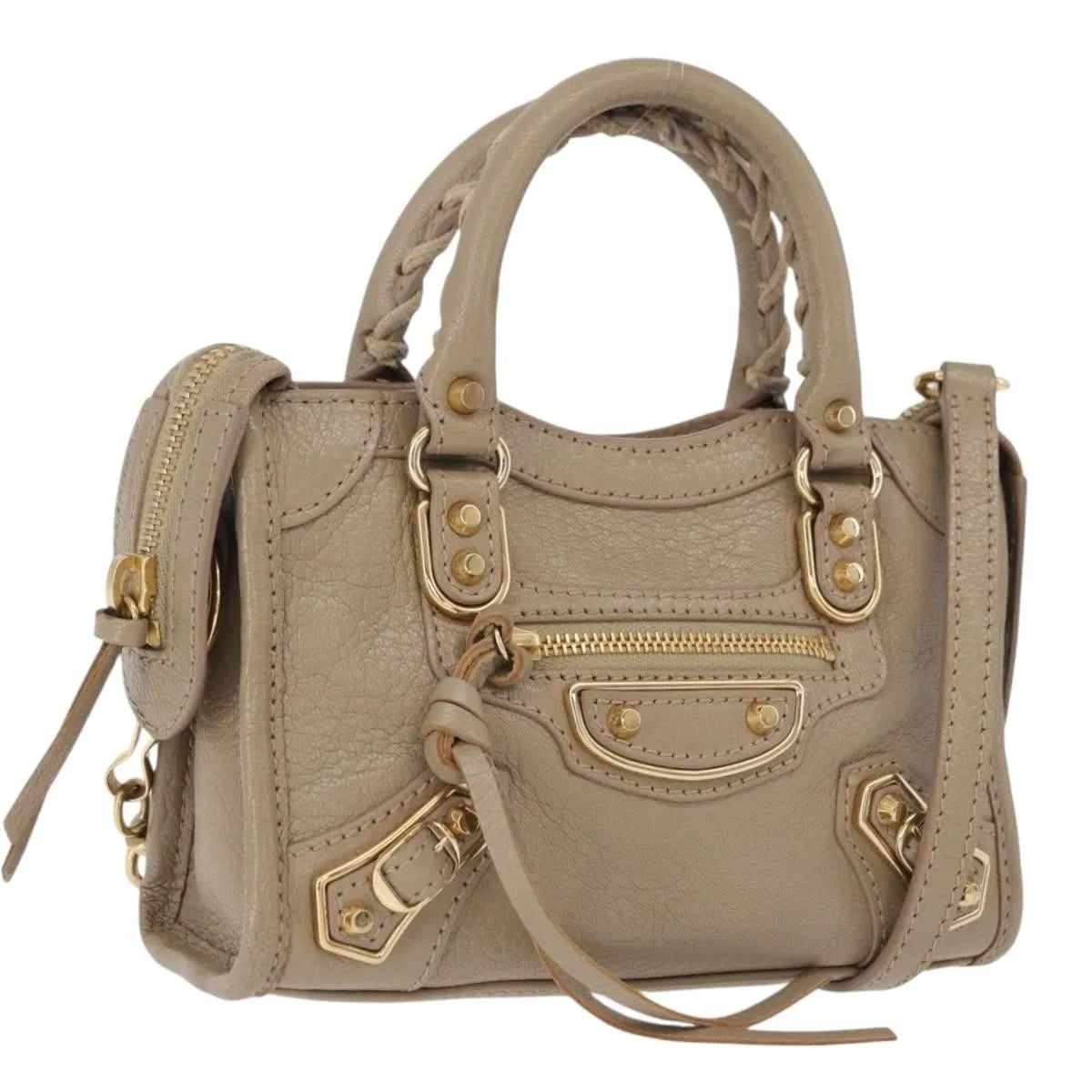 Balenciaga City Classic Studs Leather, Beige, Leather, Handbag
