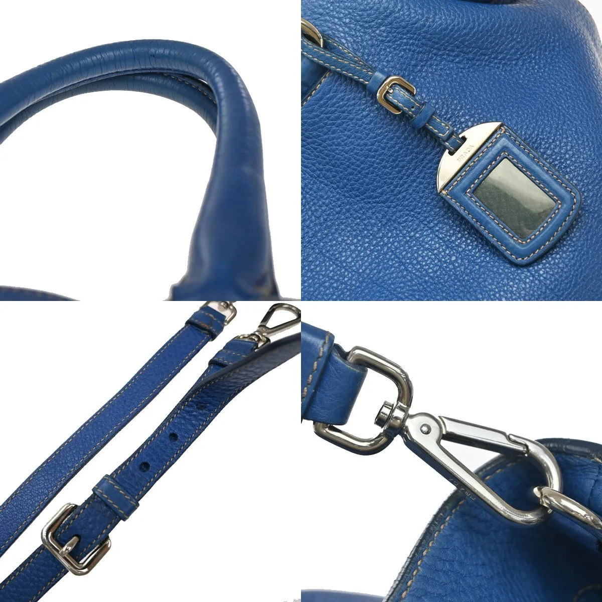 Prada Vintage Tote Leather, Blue, Leather, Tote Bag