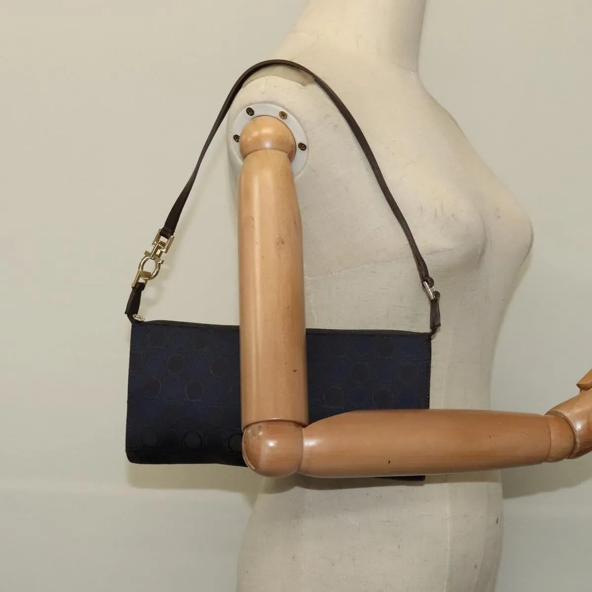 Salvatore Ferragamo Gancini Canvas, Navy, Canvas, Handbag