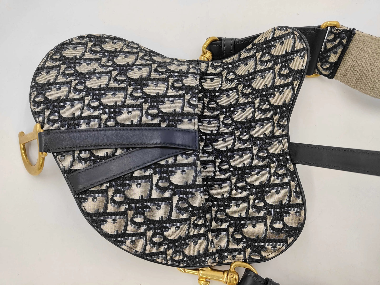 Christian Dior Saddle Oblique Canvas, Blue, Canvas, Shoulder Bag