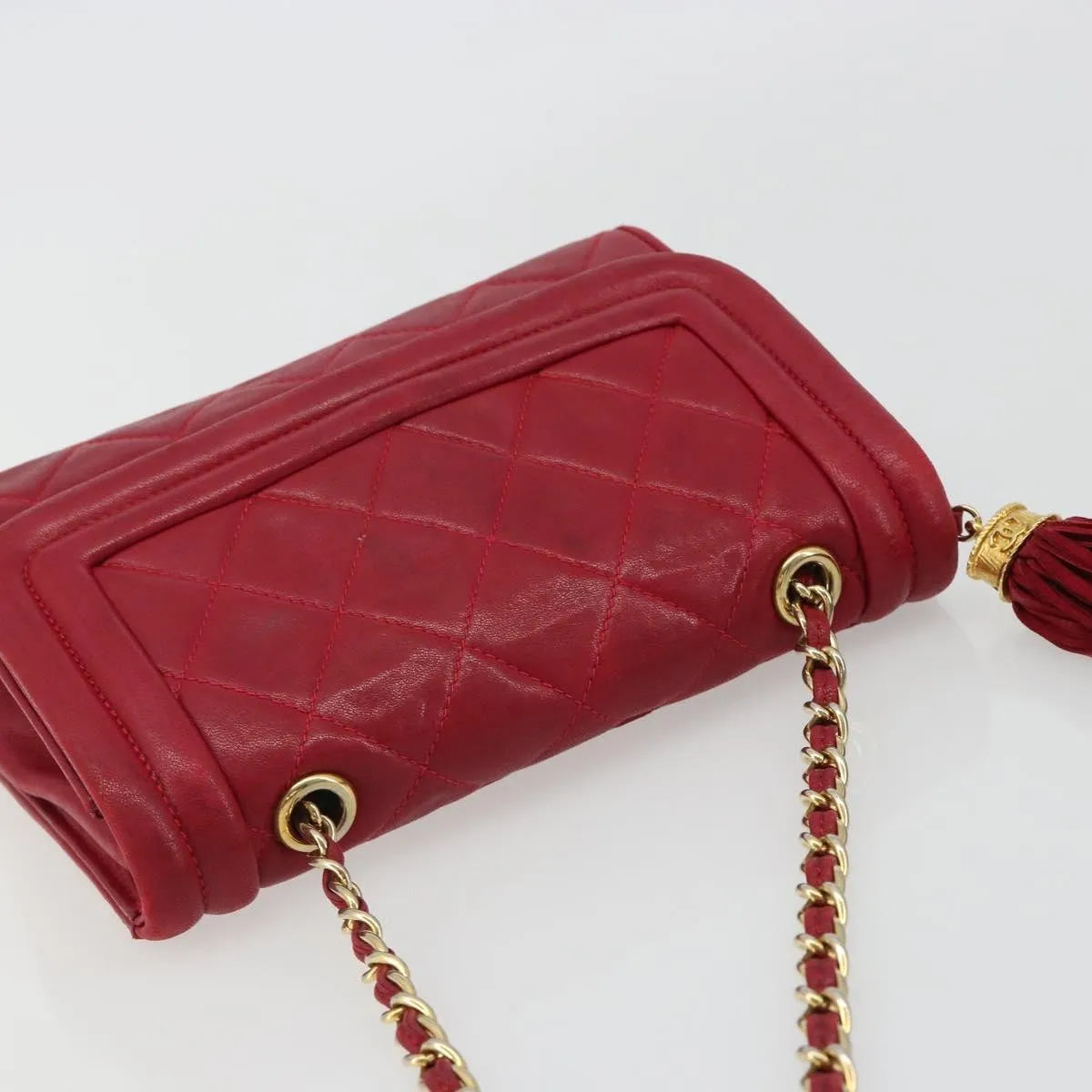 Chanel Vintage Tassel Flap Quilted Lambskin, Red, Leather, Shoulder Bag
