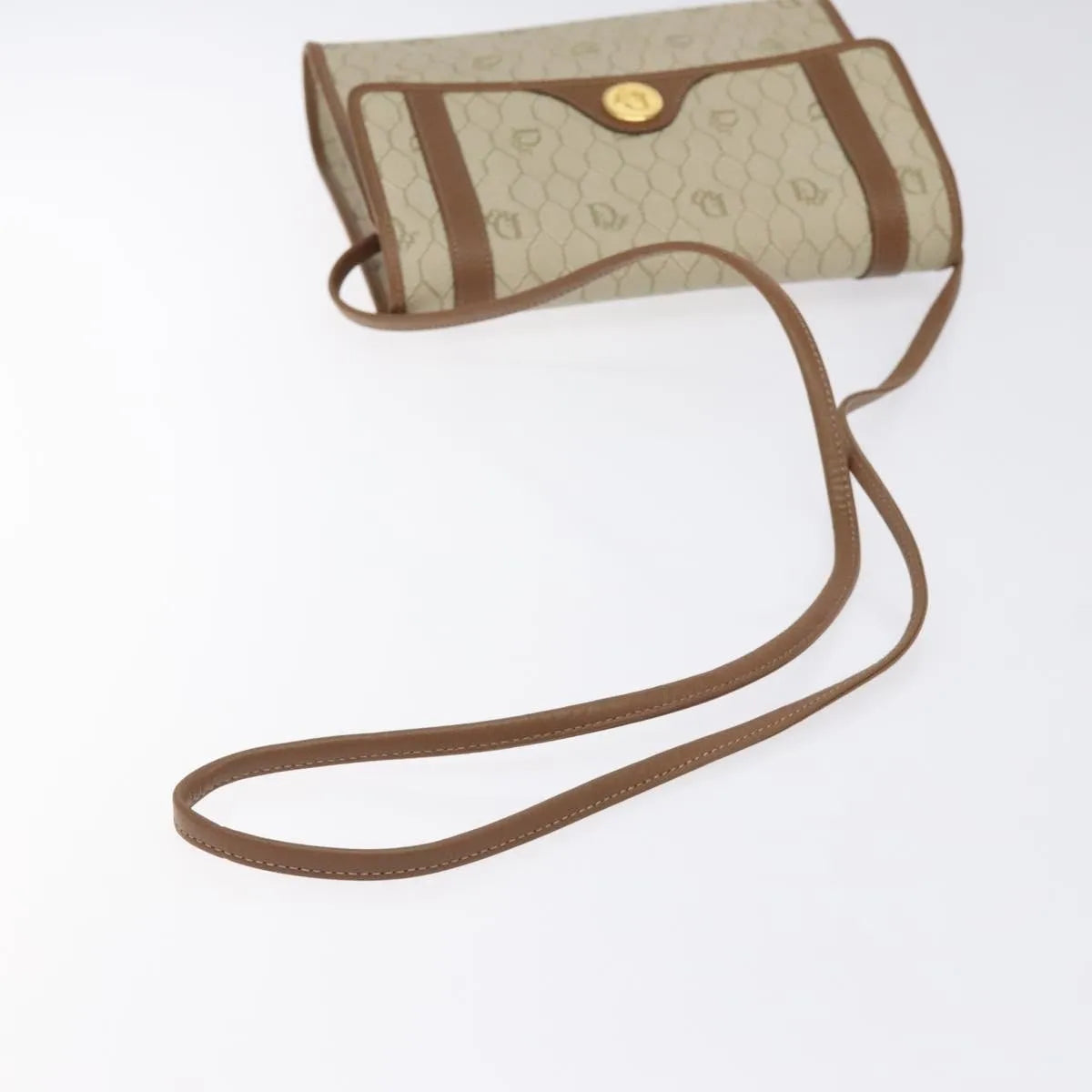 Christian Dior Vintage Honeycomb Flap Canvas and Leather, Beige, PVC, Shoulder Bag