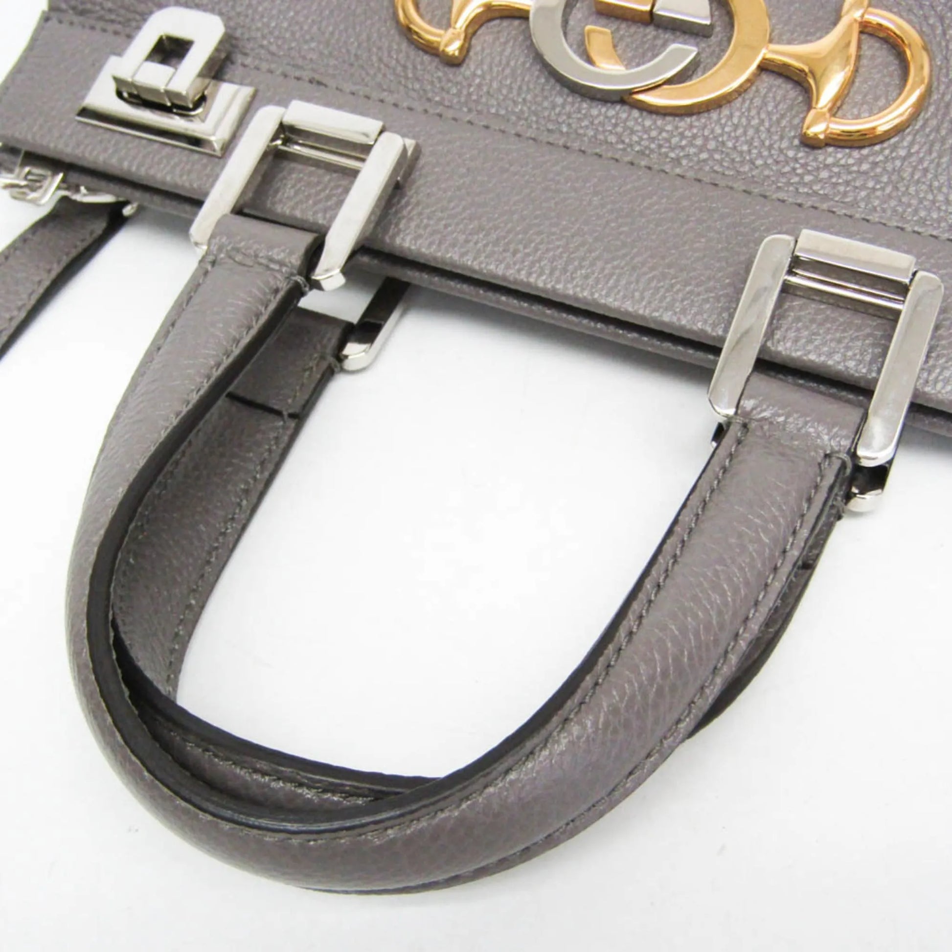 Gucci Zumi Top Handle Leather, Gray, Leather, Handbag