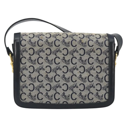 Celine Vintage Horse Carriage C Macadam Canvas and Leather, Navy, Canvas, Shoulder Bag
