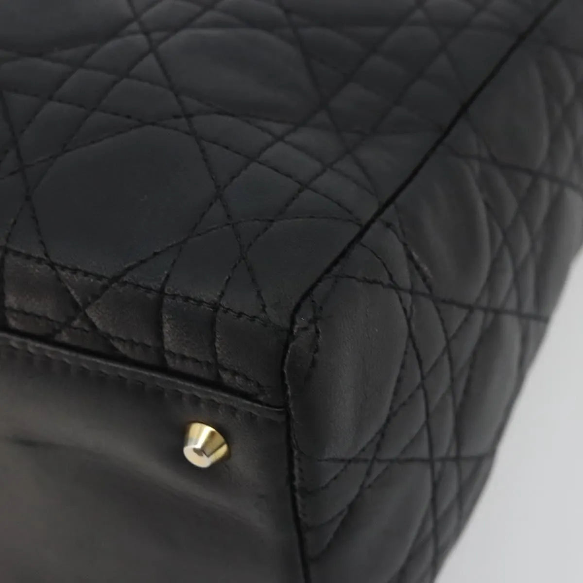 Christian Dior Vintage Lady Dior Cannage Quilt Lambskin, Black, Leather, Handbag