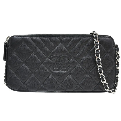 Chanel Diamond CC Double Zip Clutch with Chain Quilted Lambskin, Black, Leather, Shoulder Bag