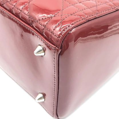 Christian Dior Vintage Lady Dior Cannage Quilt Patent, Burgundy, Patent Leather, Handbag