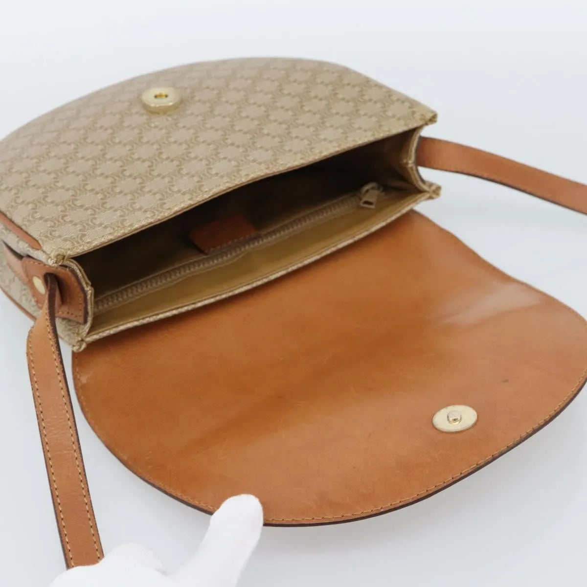 Celine Vintage Macadam Canvas and Leather, Beige, Canvas, Shoulder Bag
