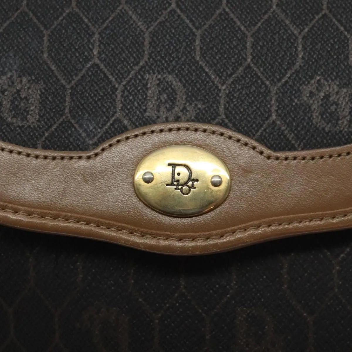 Christian Dior Vintage Honeycomb Flap Coated Canvas, Black, Canvas, Shoulder Bag