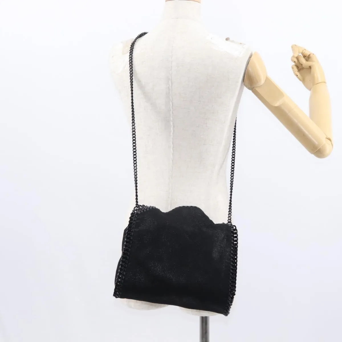 Stella McCartney Falabella Fold Over Shaggy Deer, Black, Polyester, Shoulder Bag