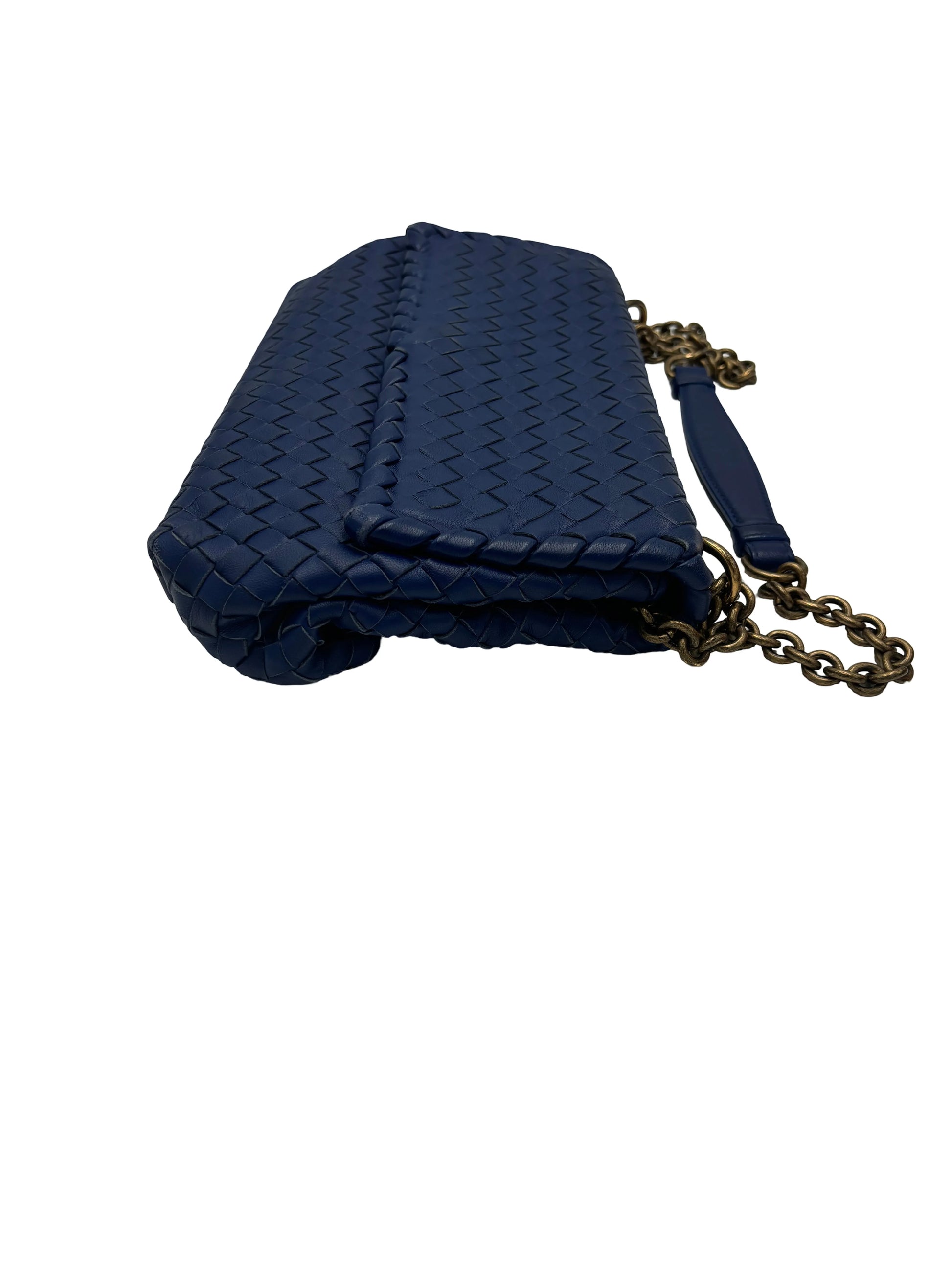 Bottega Veneta Olimpia Intrecciato Microstuds Lambskin, Blue, Leather, Handbag