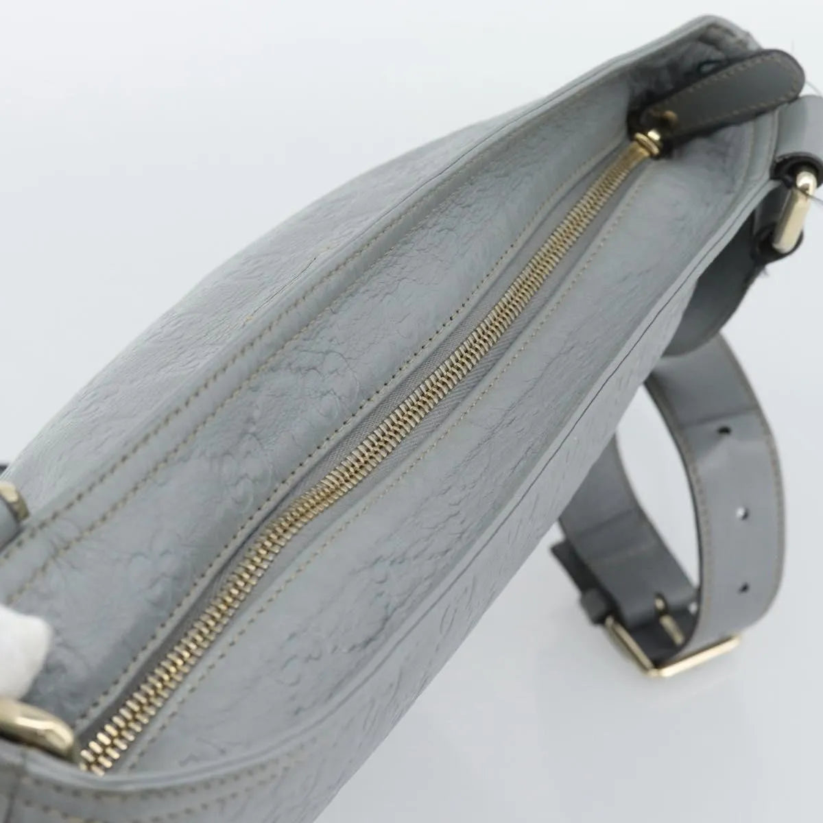 Gucci Zip Top Messenger Guccissima Leather, Gray, Canvas, Shoulder Bag